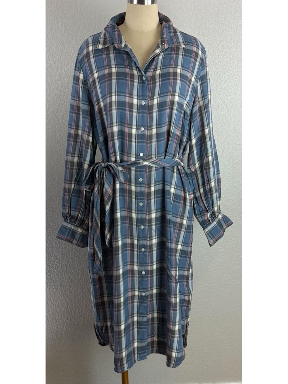 Lauren Ralph Lauren LRL Women’s Shirtdress Blue Pink Gray Plaid Flannel size 12 - Picture 9 of 15